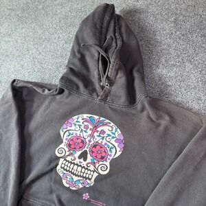 Mexican Day of The Dead Sugar Skull Hoodie Mens XL BLK Kangaroo Pocket Read
